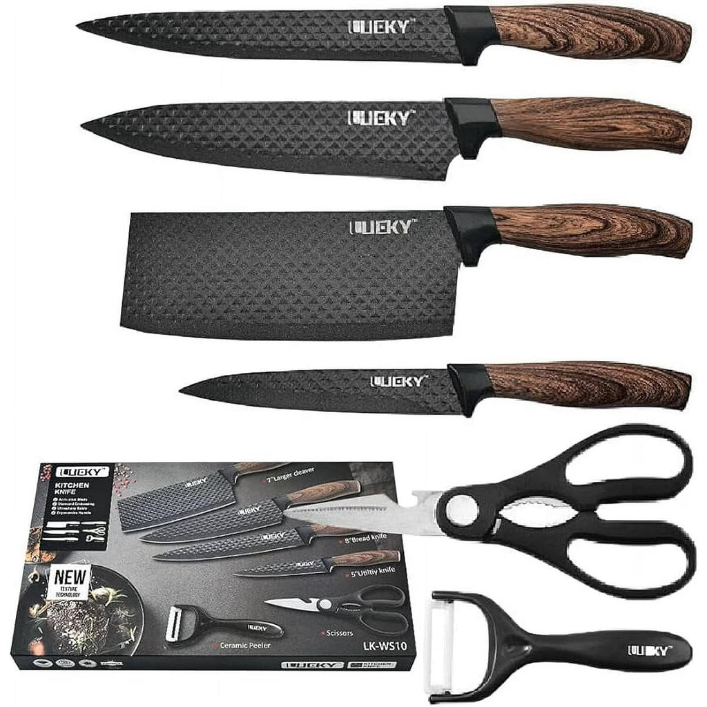 Conjunto de Facas de Cozinha 6 Peças com Descascador e Tesoura – Preto