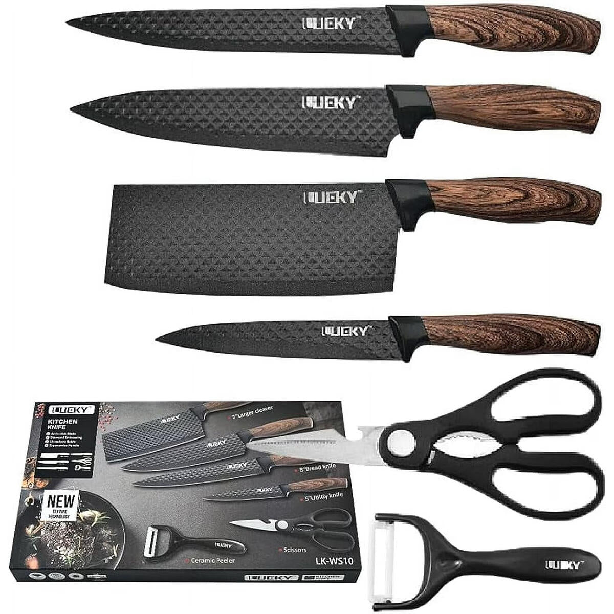Conjunto de Facas de Cozinha 6 Peças com Descascador e Tesoura – Preto