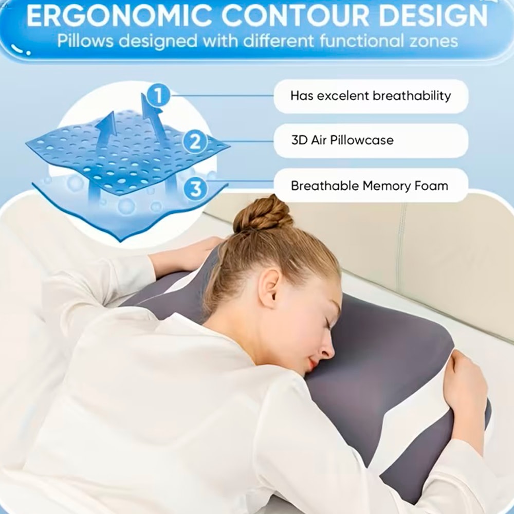 Almofada Cervical Viscoelástica Ergonómica 57x36x12 cm – Suporte Pescoço e Ombros, Capa Lavável, Anti-Ressonar