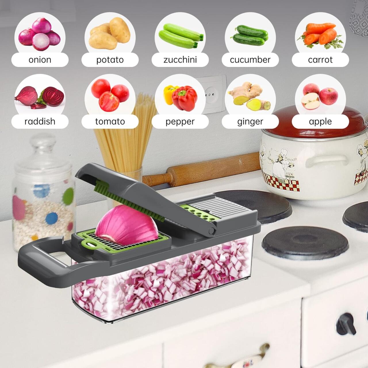 Cortador Multifunções de Legumes 16 em 1 – Mandolina Profissional