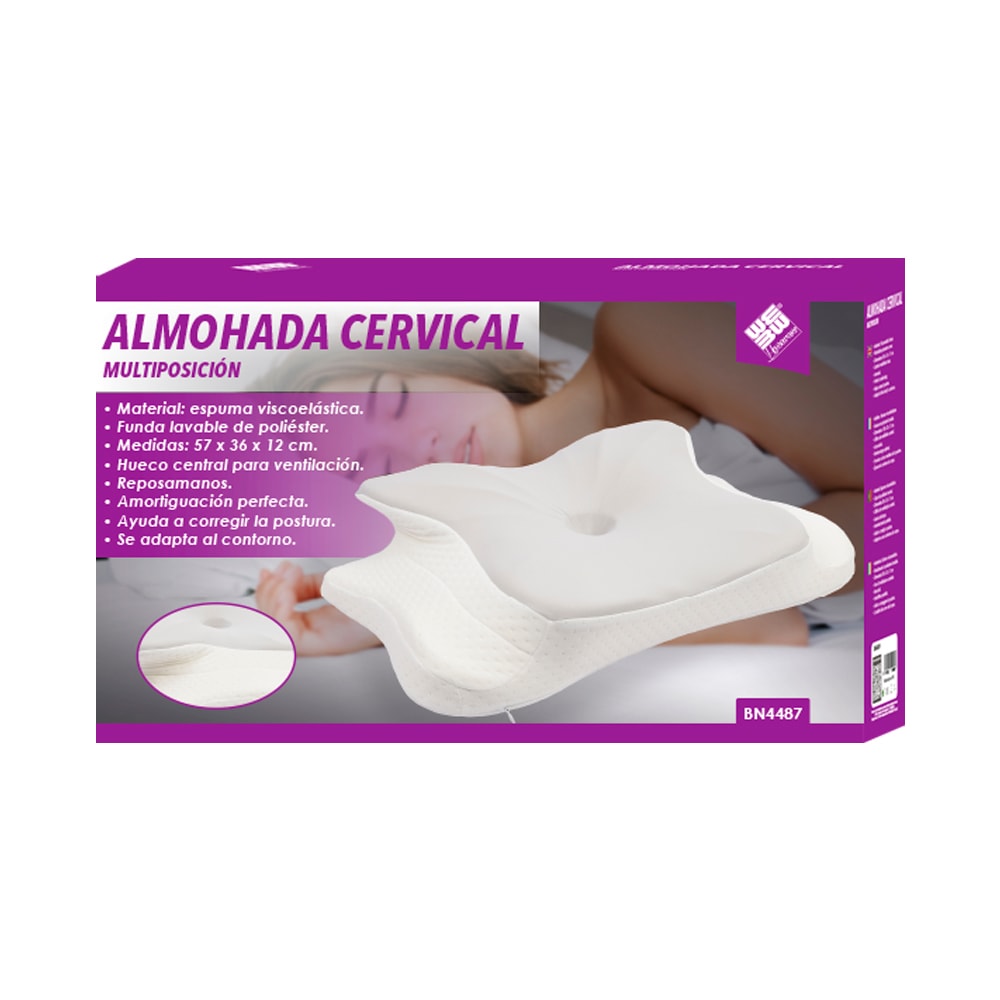 Almofada Cervical Viscoelástica Ergonómica 57x36x12 cm – Suporte Pescoço e Ombros, Capa Lavável, Anti-Ressonar