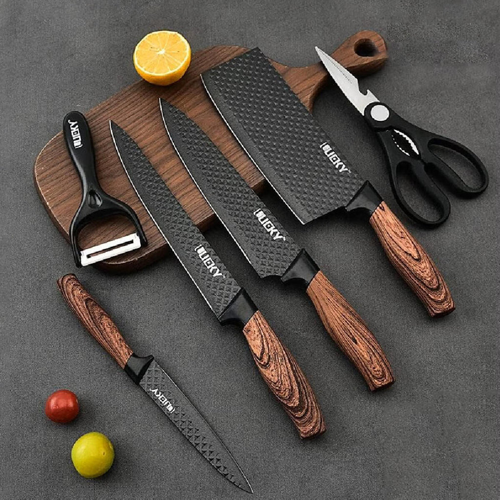Conjunto de Facas de Cozinha 6 Peças com Descascador e Tesoura – Preto