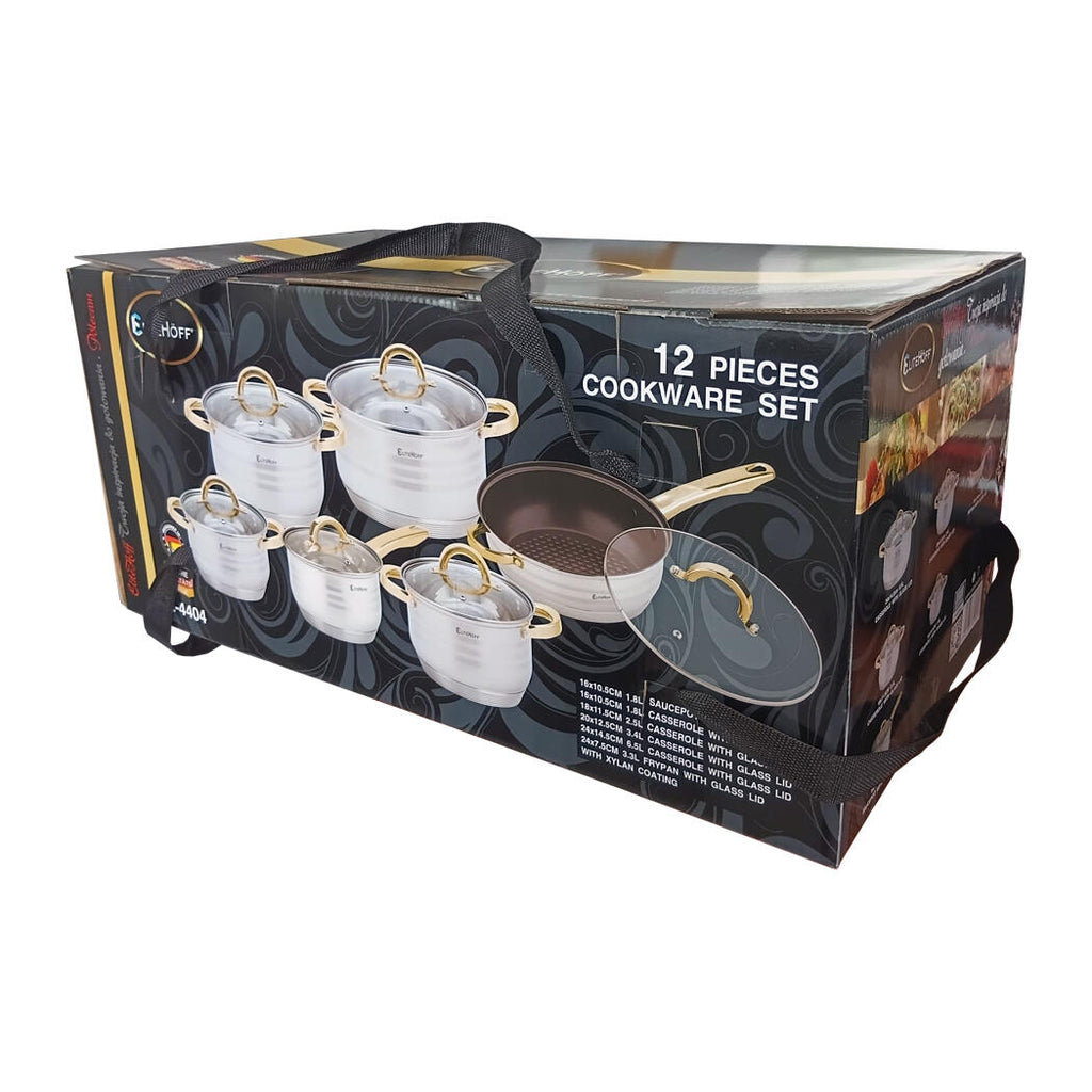 Bateria de Cozinha 12 Peças em Aço Inoxidável com Tampas