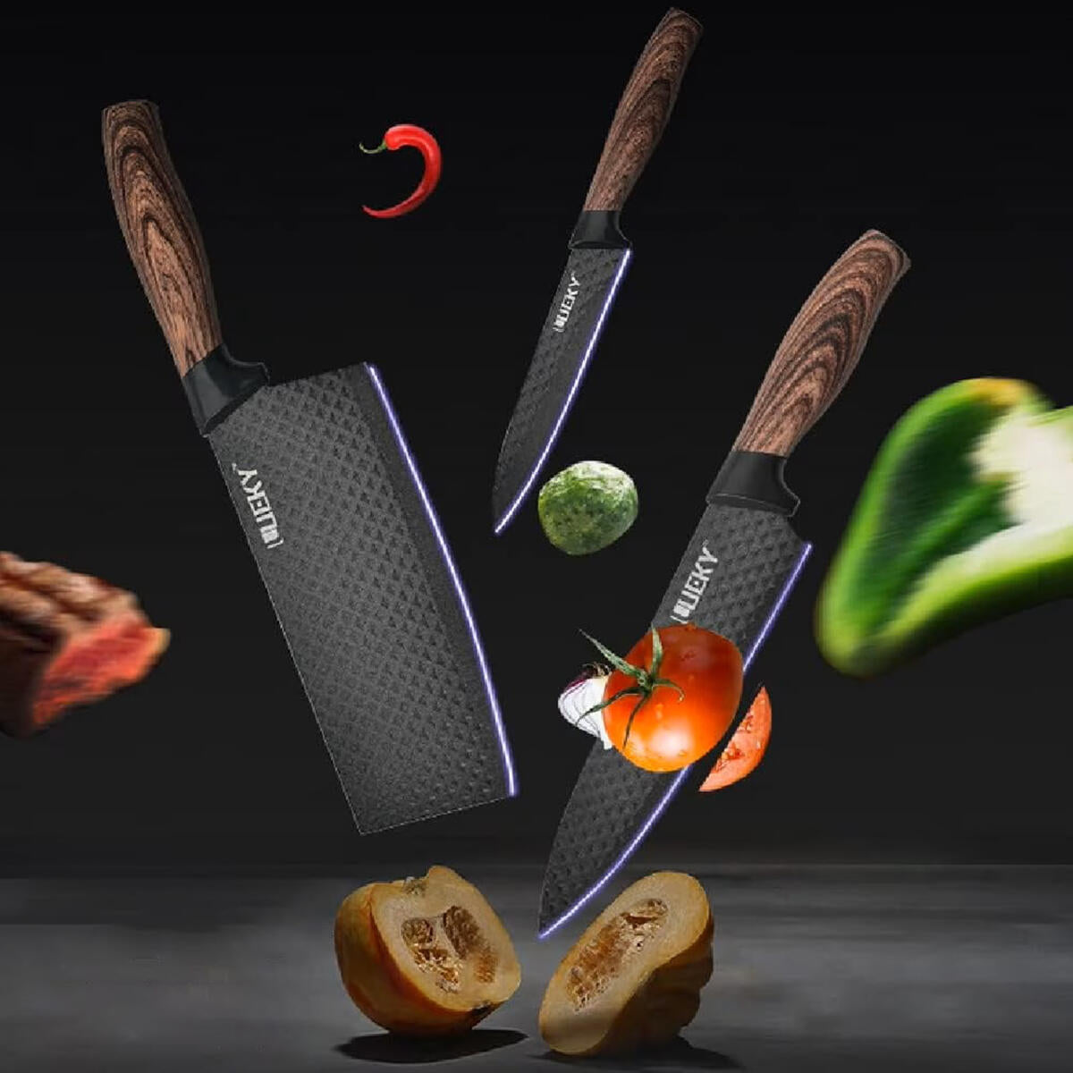 Conjunto de Facas de Cozinha 6 Peças com Descascador e Tesoura – Preto