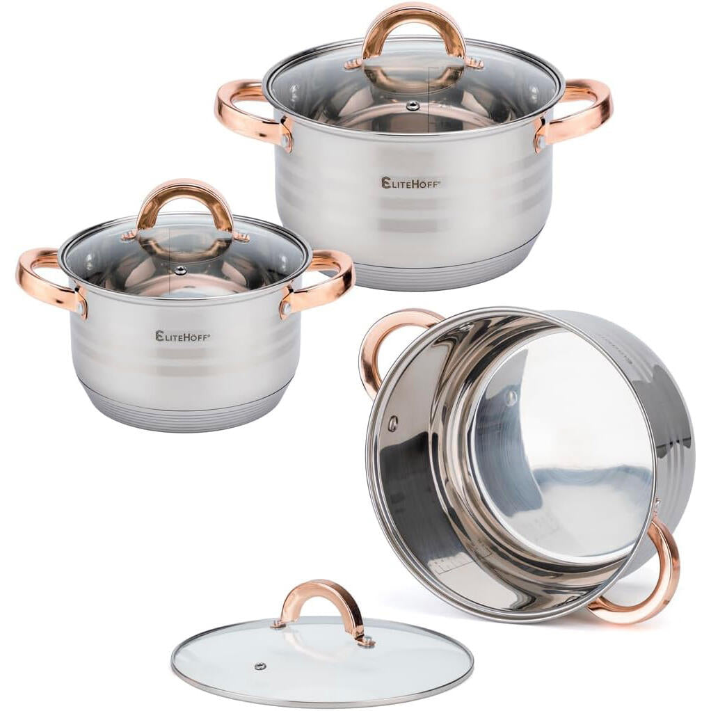 Bateria de Cozinha 12 Peças em Aço Inoxidável com Tampas