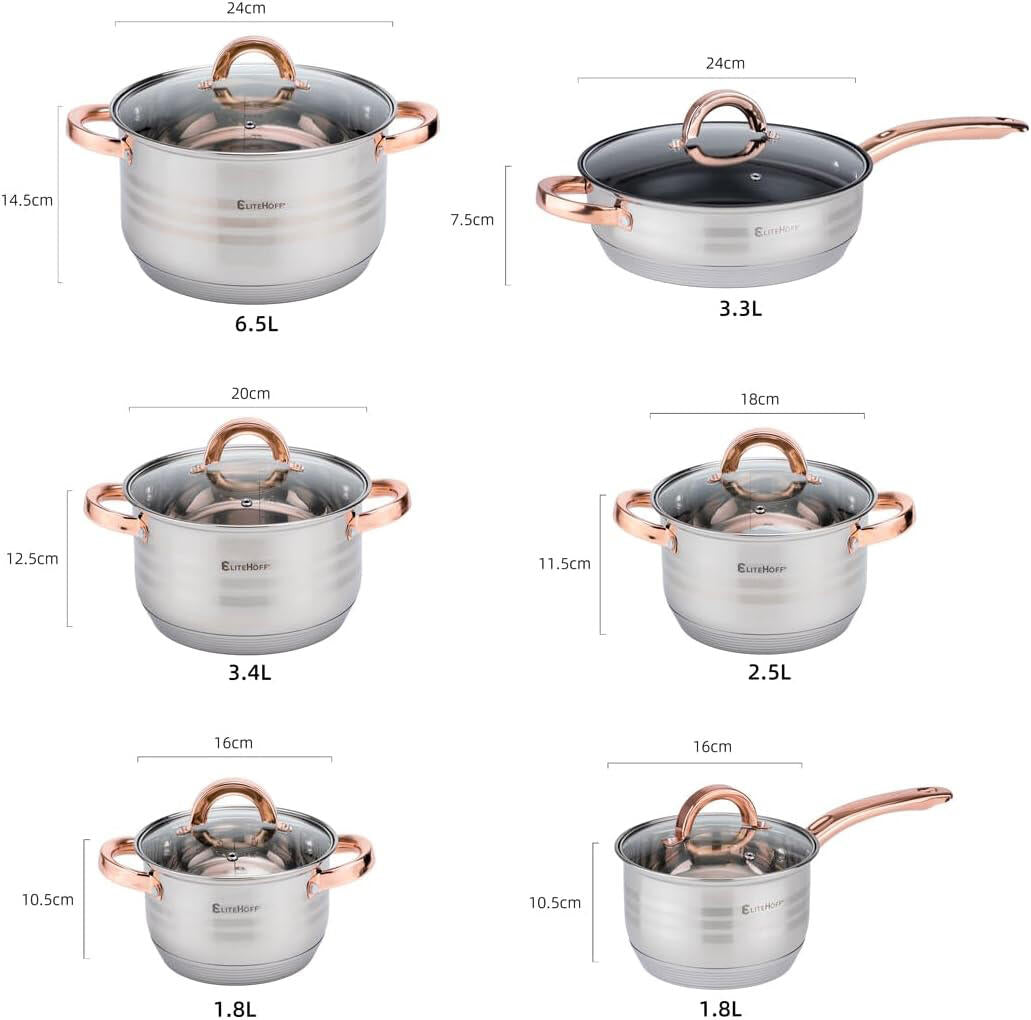 Bateria de Cozinha 12 Peças em Aço Inoxidável com Tampas