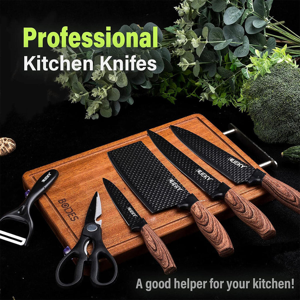 Conjunto de Facas de Cozinha 6 Peças com Descascador e Tesoura – Preto