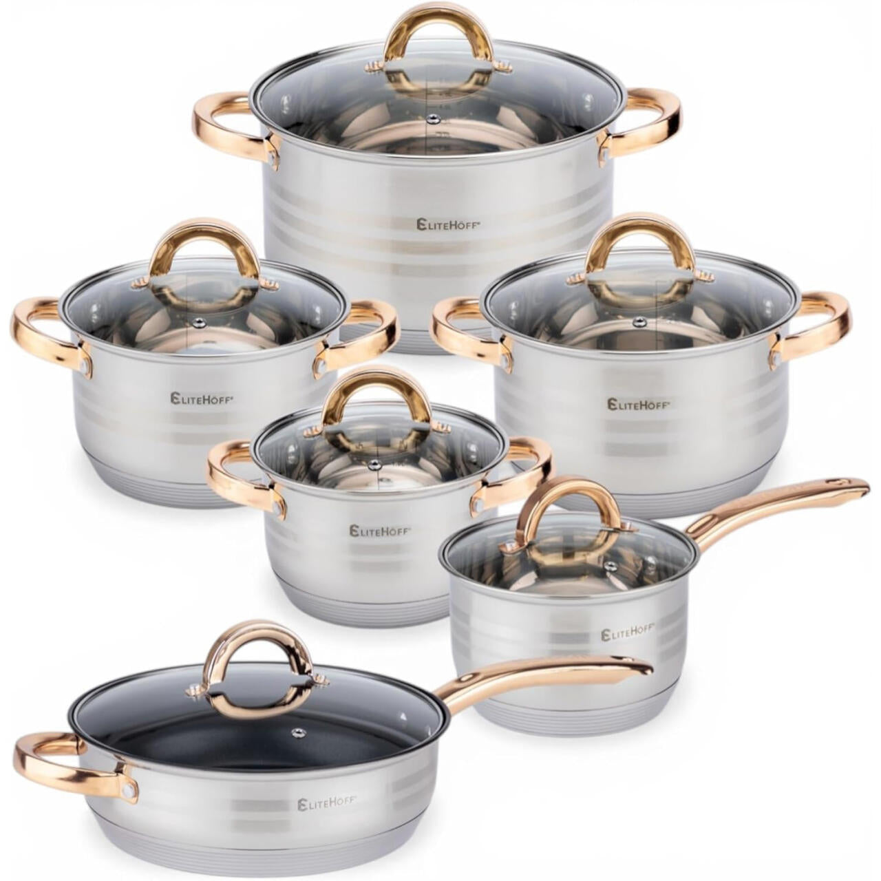 Bateria de Cozinha 12 Peças em Aço Inoxidável com Tampas