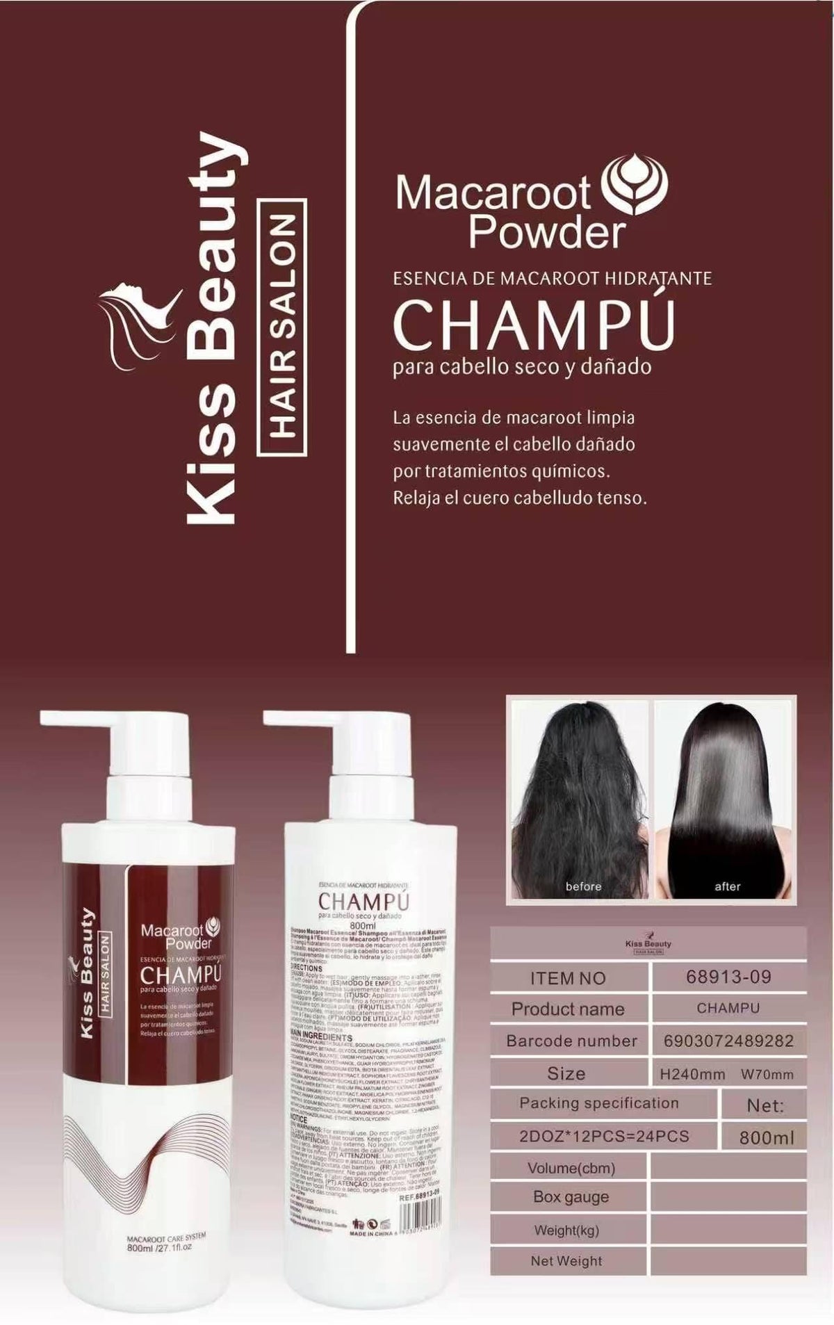 Champô Hidratante Essência de Macaroot 800ml – KISS BEAUTY