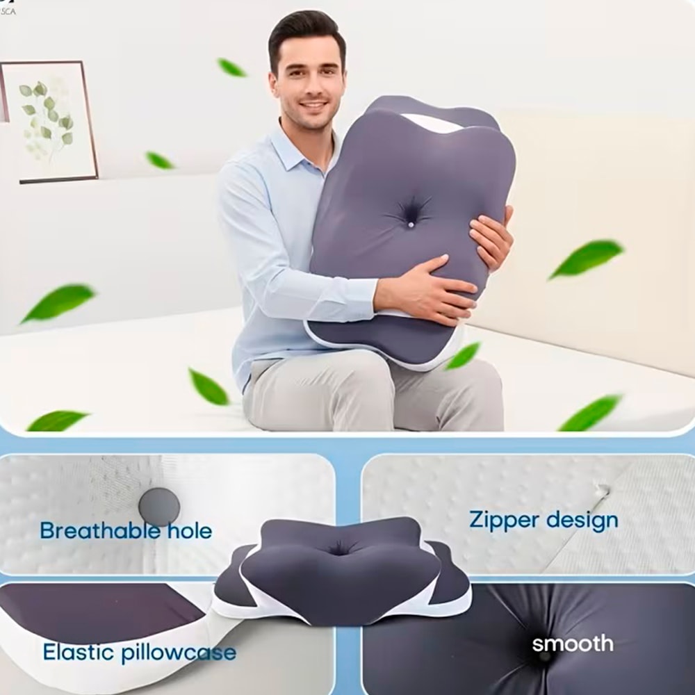 Almofada Cervical Viscoelástica Ergonómica 57x36x12 cm – Suporte Pescoço e Ombros, Capa Lavável, Anti-Ressonar