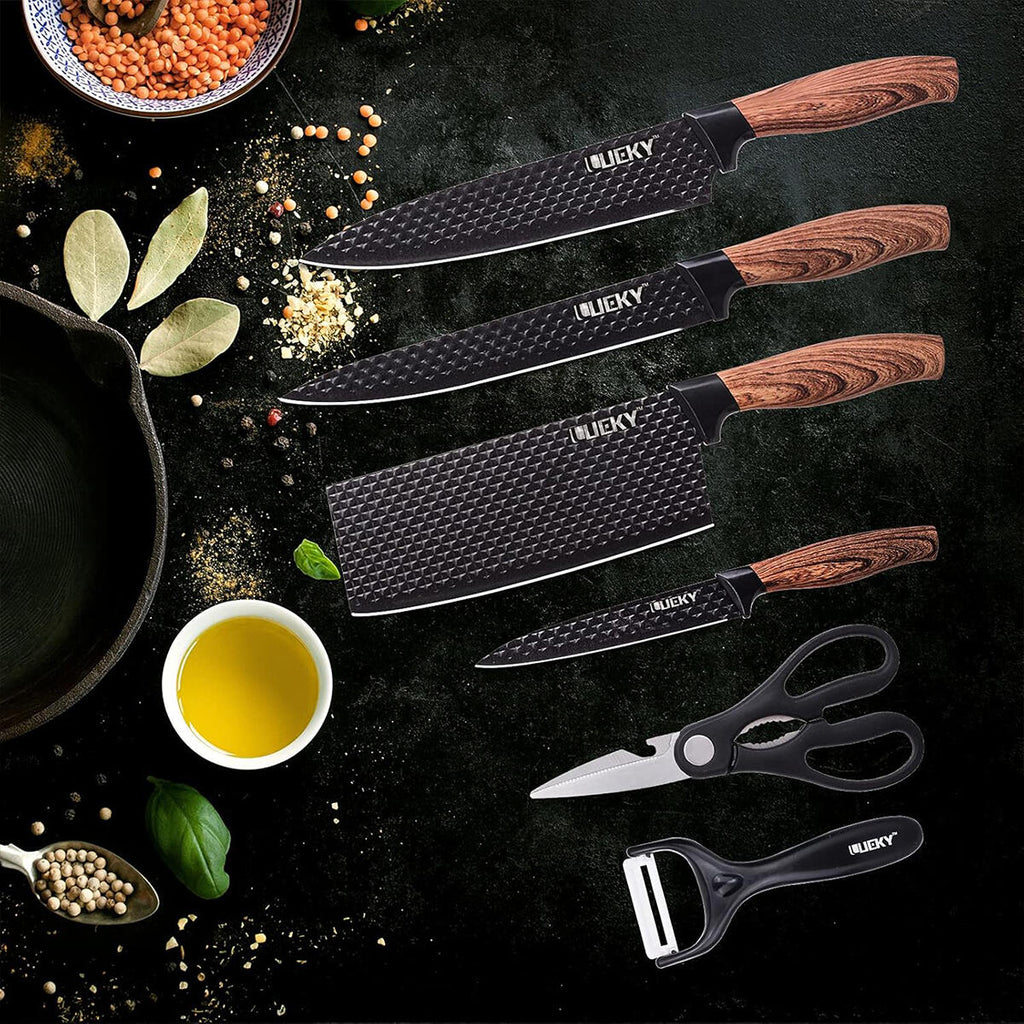 Conjunto de Facas de Cozinha 6 Peças com Descascador e Tesoura – Preto