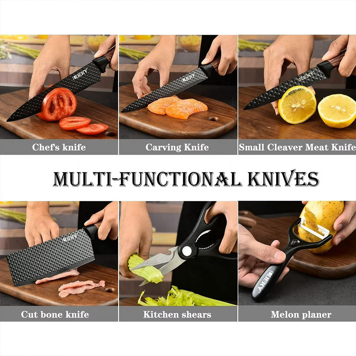 Conjunto de Facas de Cozinha 6 Peças com Descascador e Tesoura – Preto