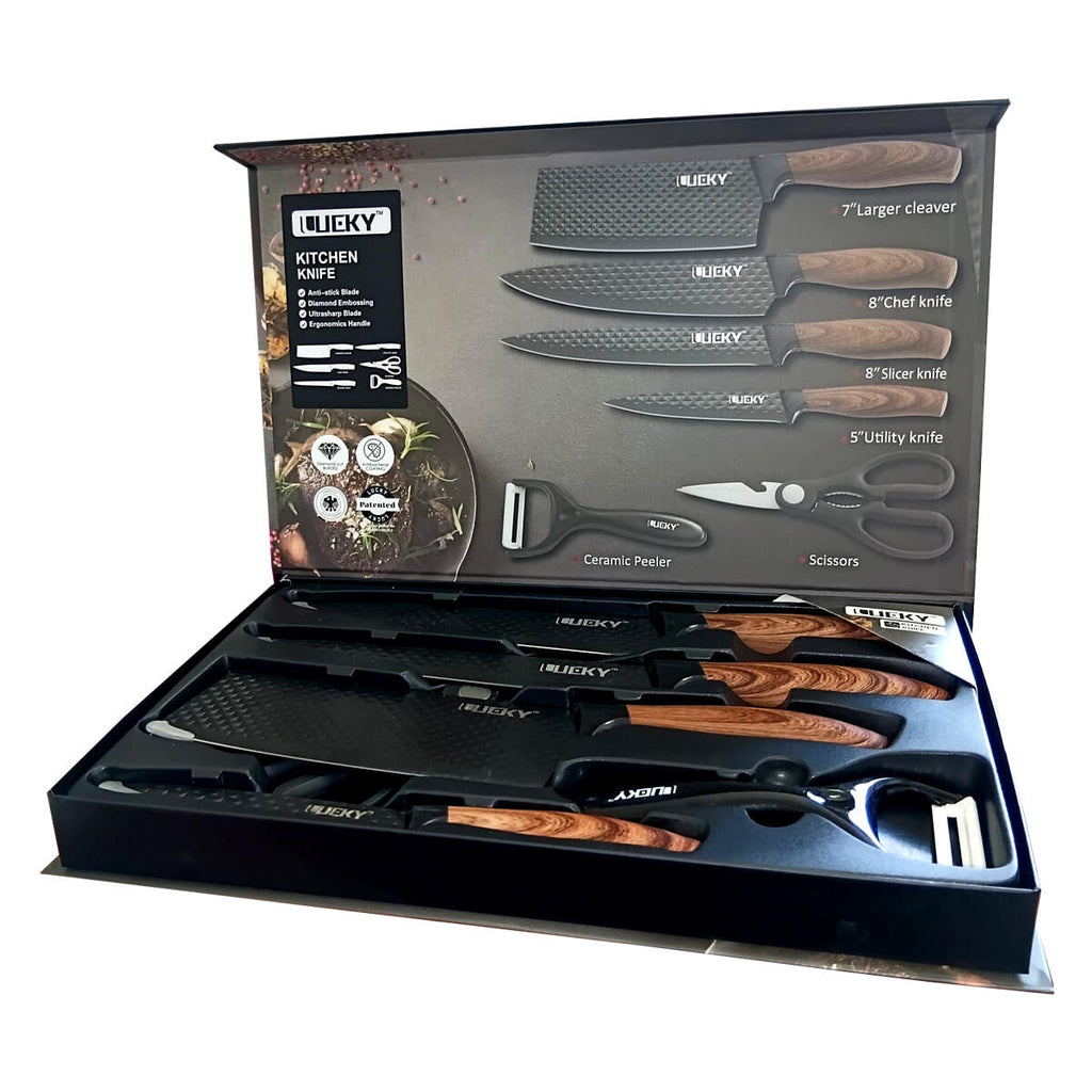 Conjunto de Facas de Cozinha 6 Peças com Descascador e Tesoura – Preto