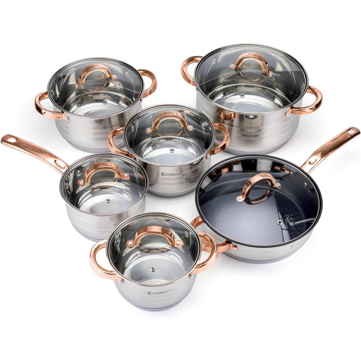 Bateria de Cozinha 12 Peças em Aço Inoxidável com Tampas