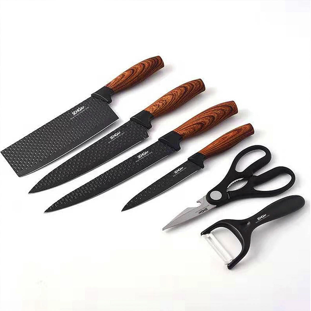 Conjunto de Facas de Cozinha 6 Peças com Descascador e Tesoura – Preto