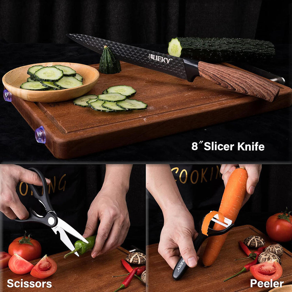 Conjunto de Facas de Cozinha 6 Peças com Descascador e Tesoura – Preto